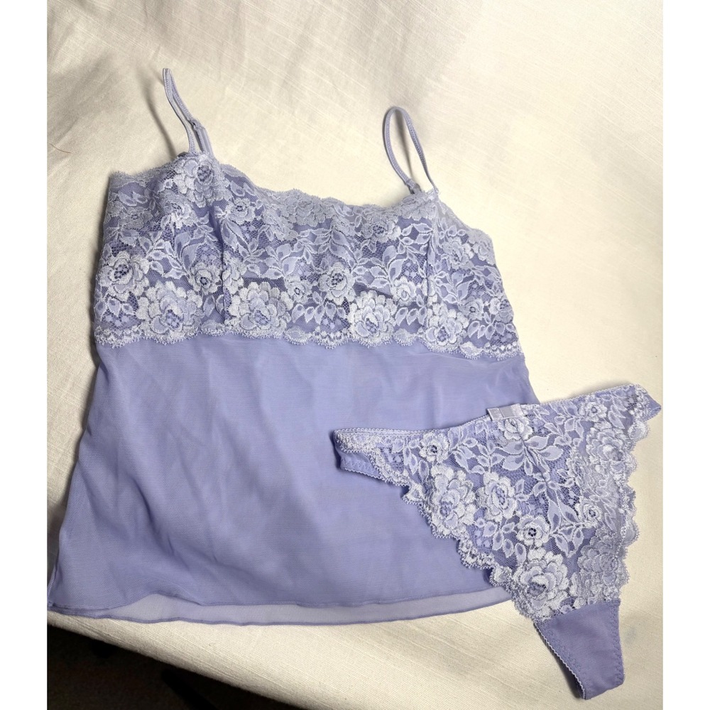 Yamamay‎ Lavender Lace Mesh Cami & Thong Lingerie Set IT 4/3 Floral Lace Sheer